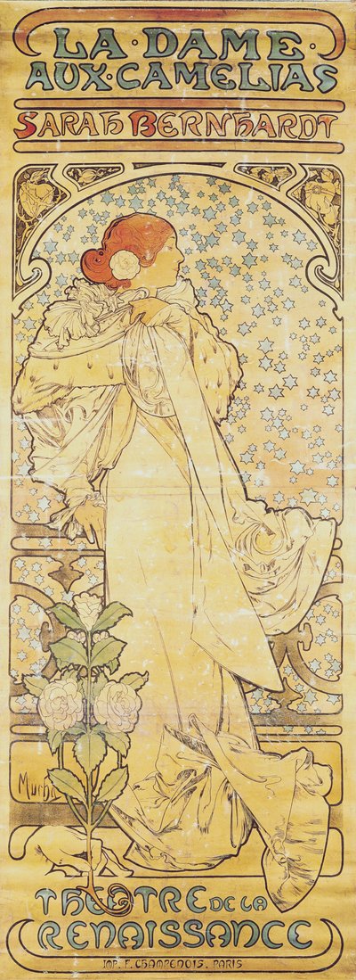 La Dame aux Camélias, met Sarah Bernhardt, 1890-1910 door Alphonse Mucha